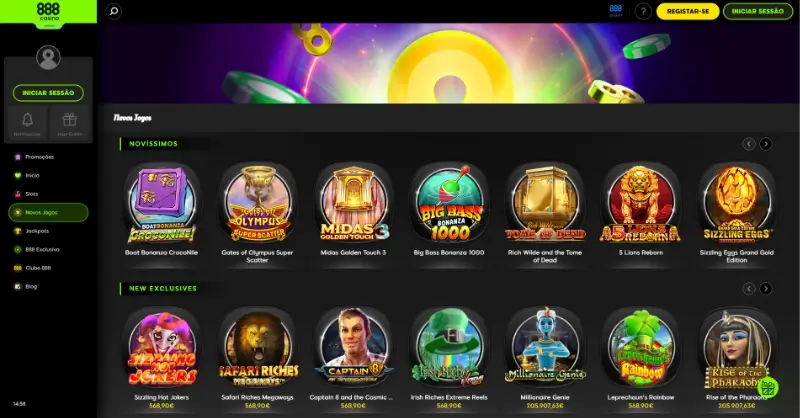 Página de novas slots no casino do 888 Casino