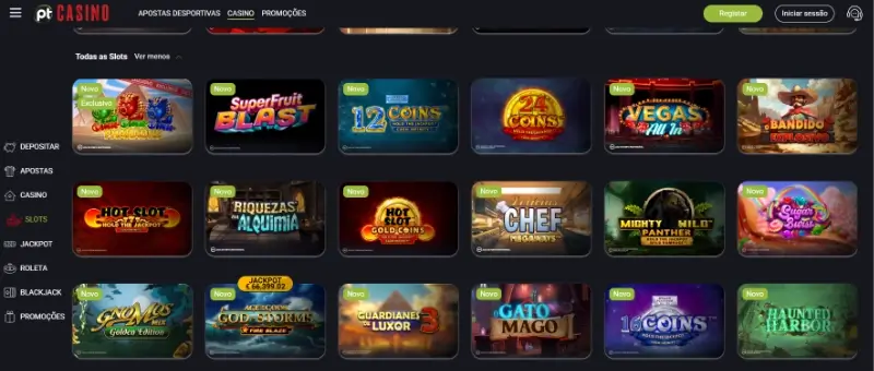Página de slots no casino do Placard