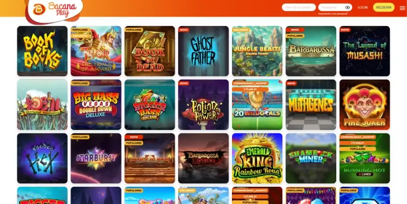 Página de novas slots no casino da Bacana Play