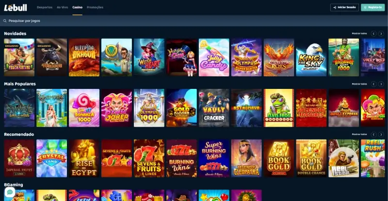 Página de novas slots no casino da Lebull
