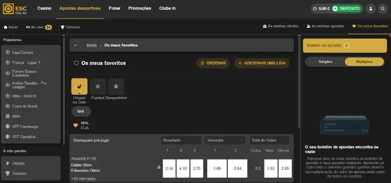 Favoritos nas apostas desportivas da ESC online