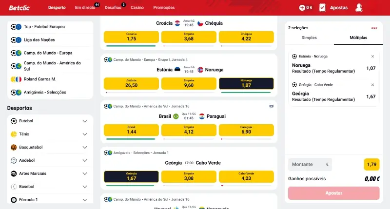Mercados de apostas disponíveis na Betclic