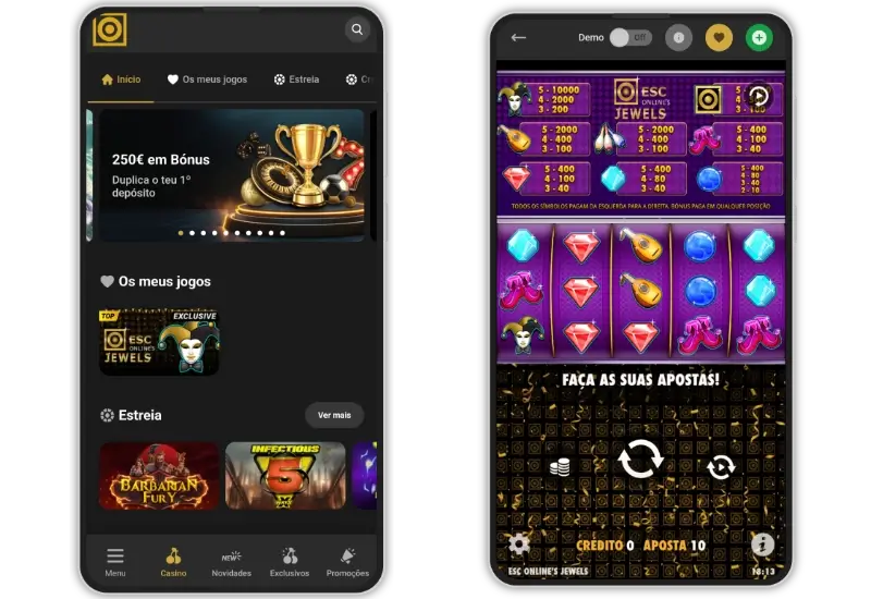 Jogos de casino na aplicação da ESC Online