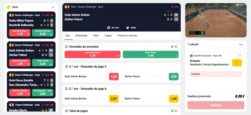 Menu de evoto na Betclic TV