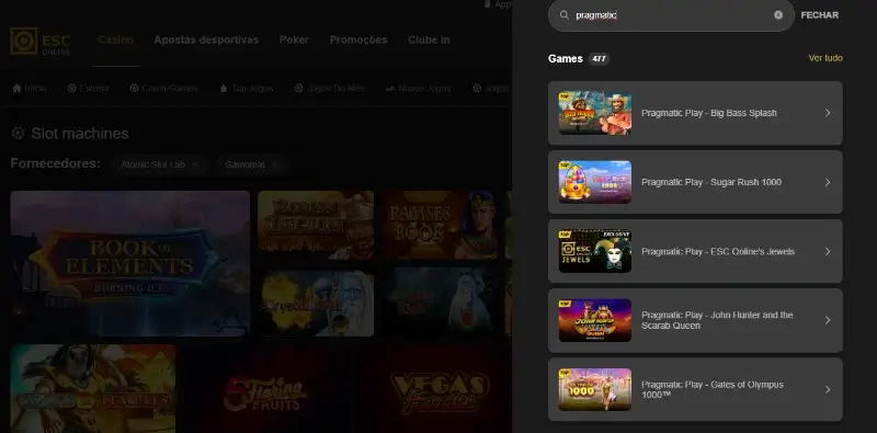 Motor de busca do casino da ESC Online