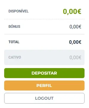 Página de saldos disponíveis no Casino Portugal