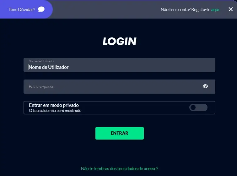 Página de login da Solverde