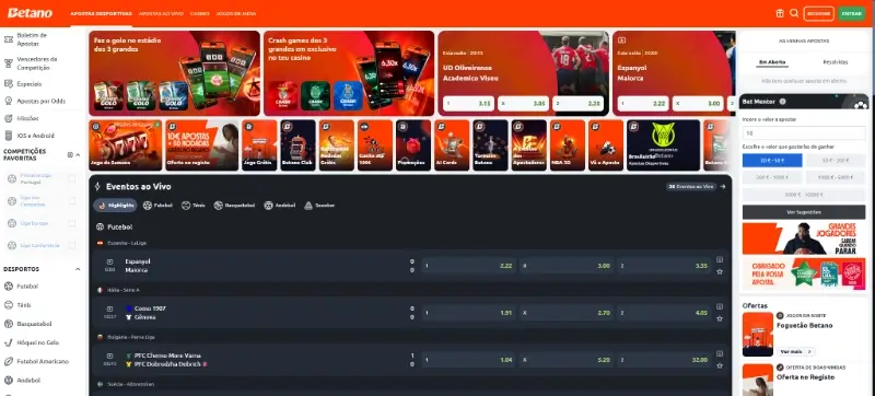 Página principal da Betano