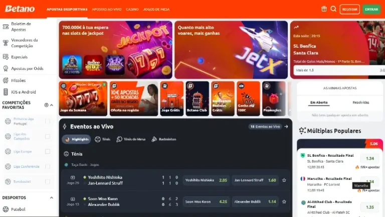 Página principal da Betano em Portugal
