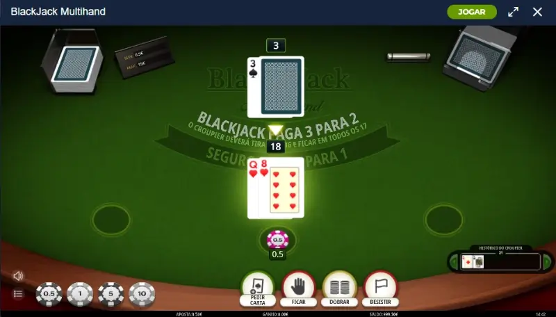 Jogo blackjack multihand
