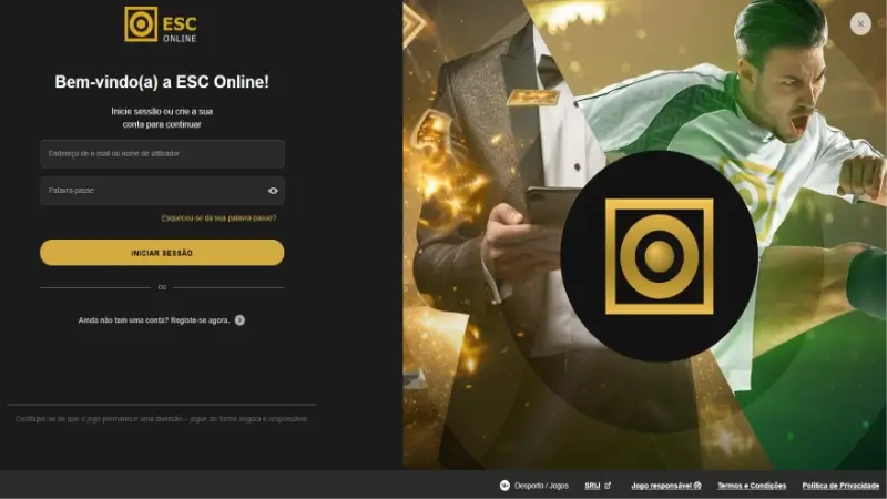 Inicio do processo de registo na ESC Online