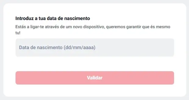 Confirmação de Data de Nascimento em Novos Dispositivos na Betclic