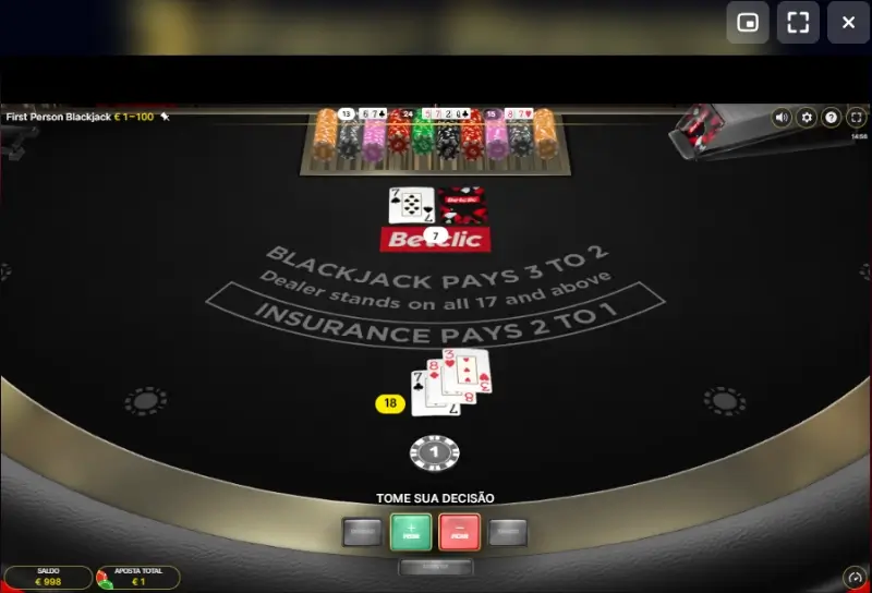 Jogo first person blackjack