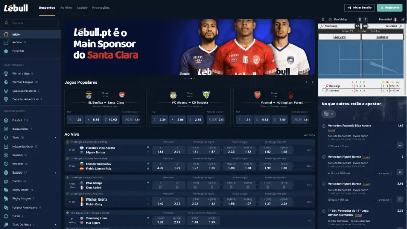 Página de apostas desportivas da LeBull