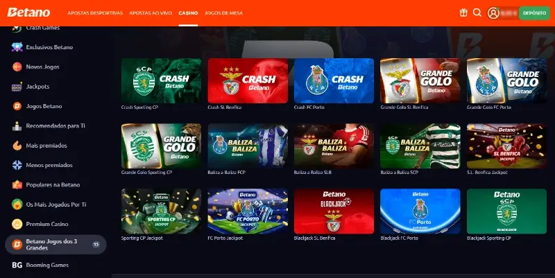 Jogos dos 3 grandes no casino da Betano