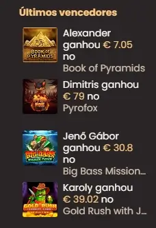 Últimos Vencedores no National Casino