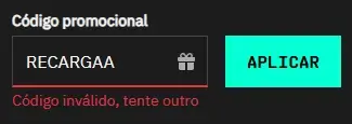 Código promocional introduzido incorretamente na VERSUSbet