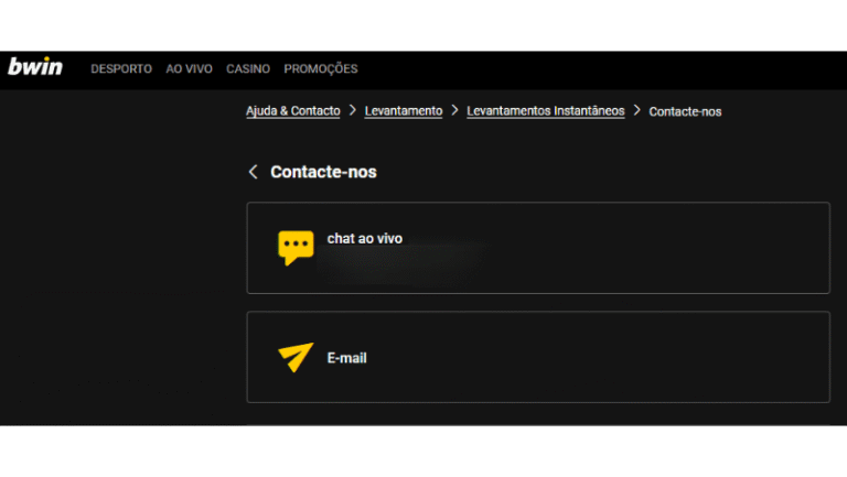 Contactos do apio ao cliente da Bwin