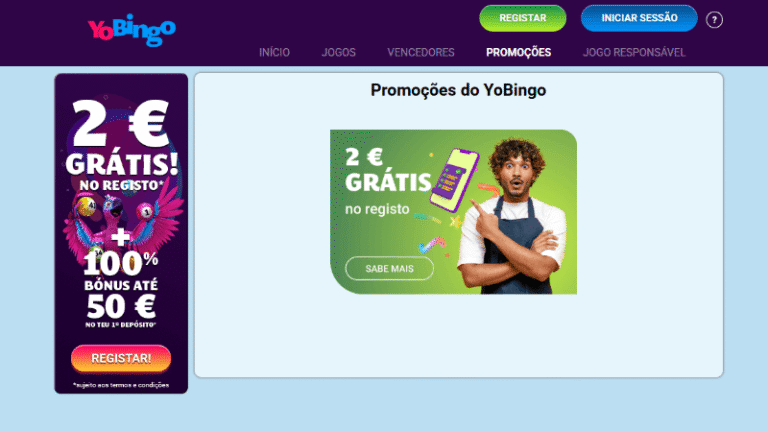 Página de promoções da YoBingo